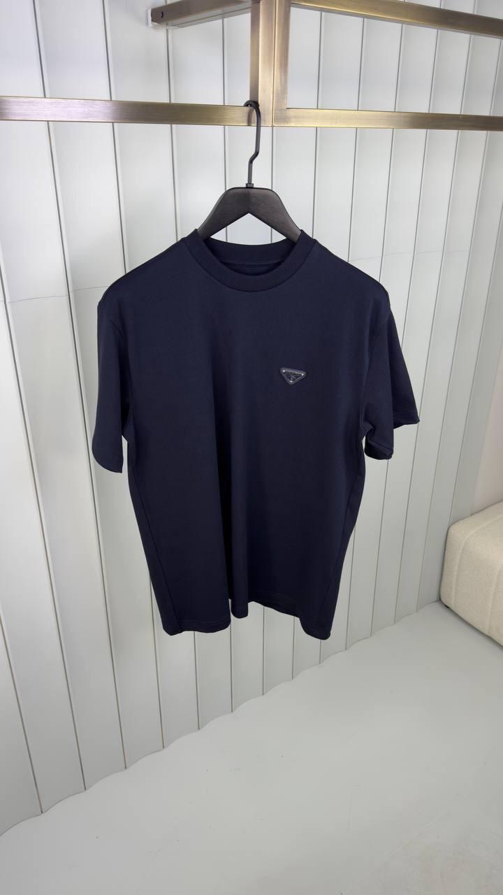 Navy prada logo cotton relaxed tee