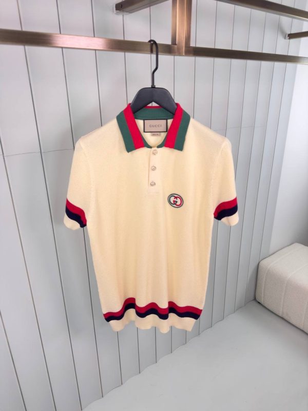 Yellow gucci knit cotton with web polo tee
