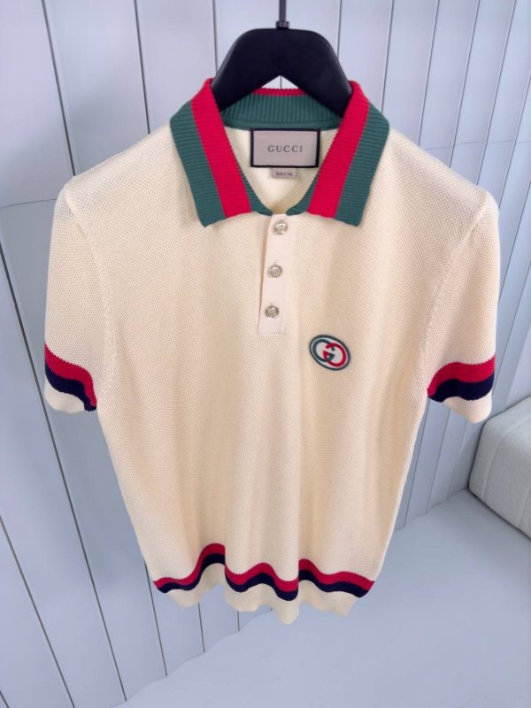 Yellow gucci knit cotton with web polo tee - Image 2