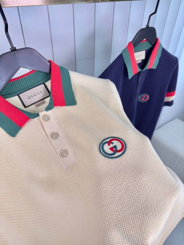 Yellow gucci knit cotton with web polo tee - Image 3