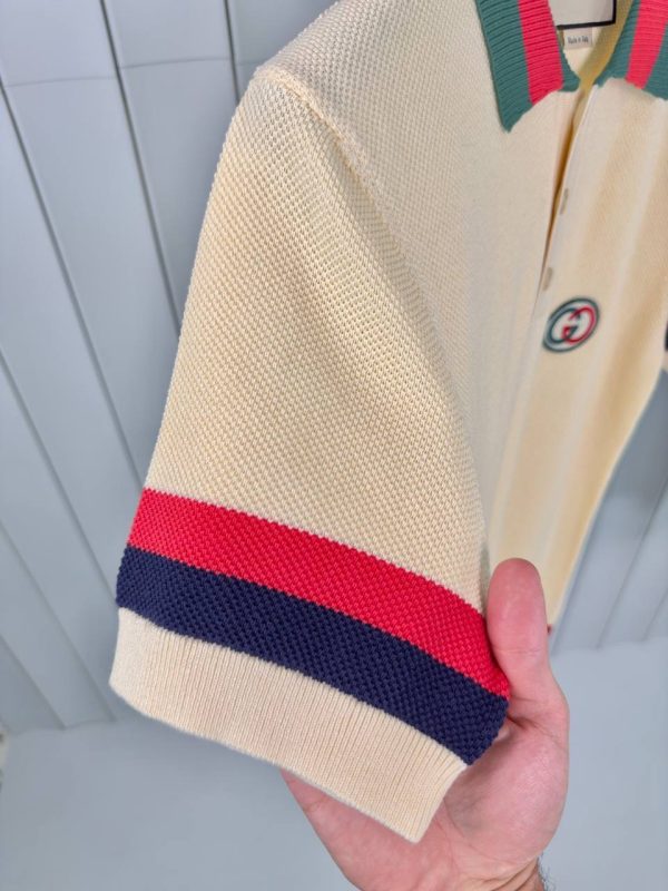 Yellow gucci knit cotton with web polo tee - Image 6