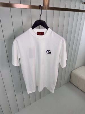 White gucci double G embroidered cotton tee