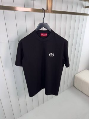 Black gucci double G embroidered cotton tee