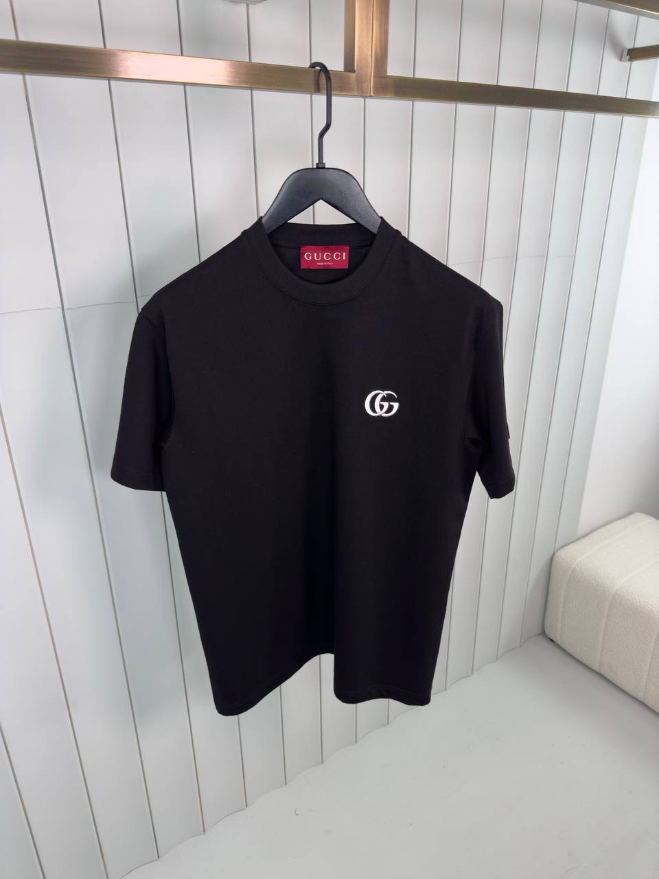 Black gucci double G embroidered cotton tee