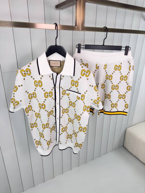 Yellow gucci GG knitted milk short set
