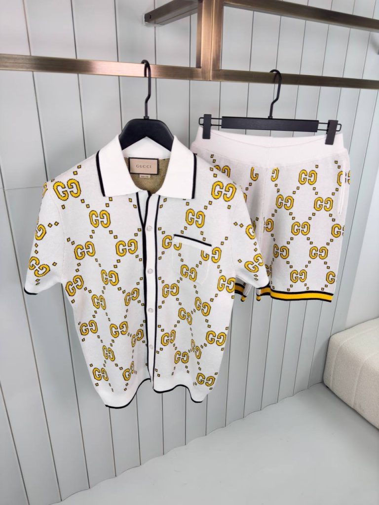 Yellow gucci GG knitted milk short set