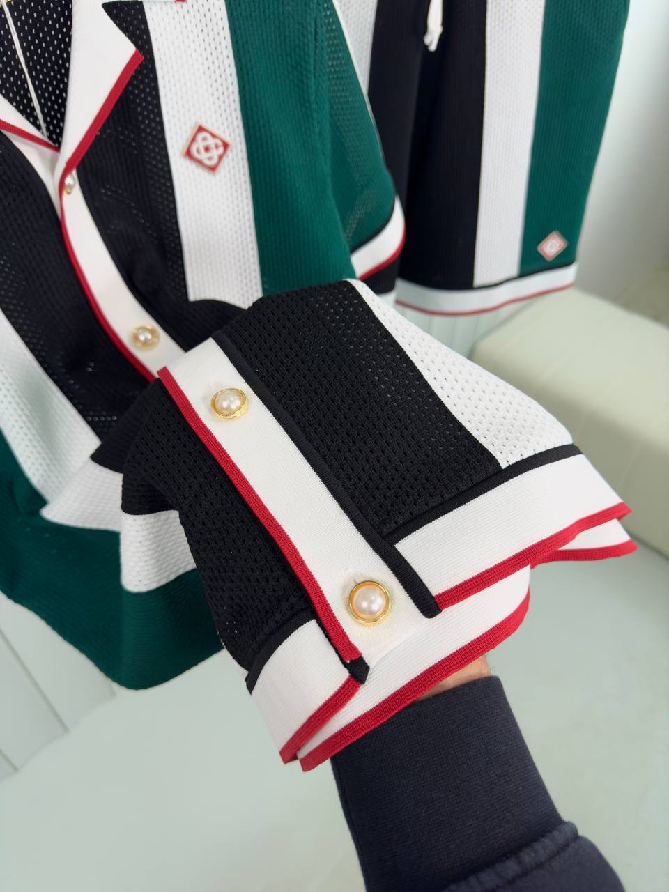 Green casablanca stripped mesh short set - Image 4