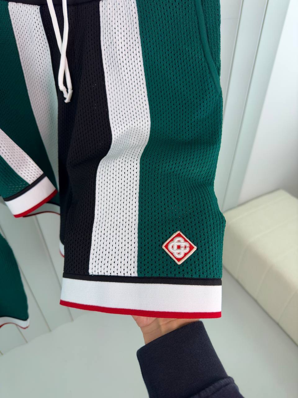 Green casablanca stripped mesh short set - Image 5