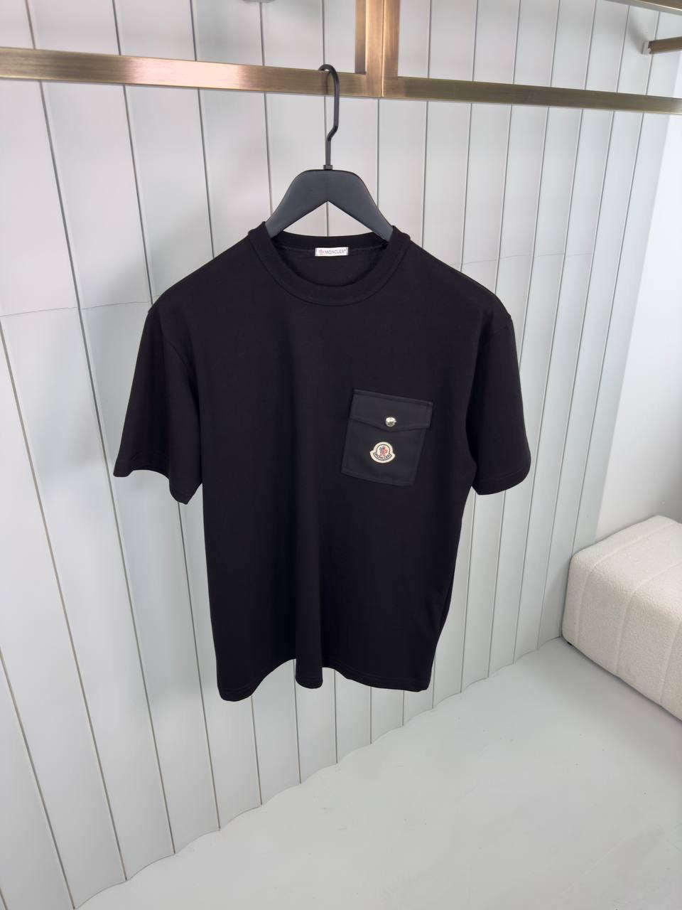 Black moncler tweed pocket detail cotton tee