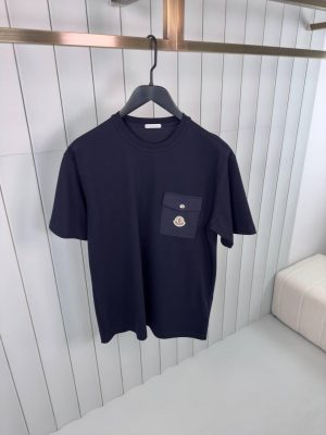 Navy moncler tweed pocket detail cotton tee