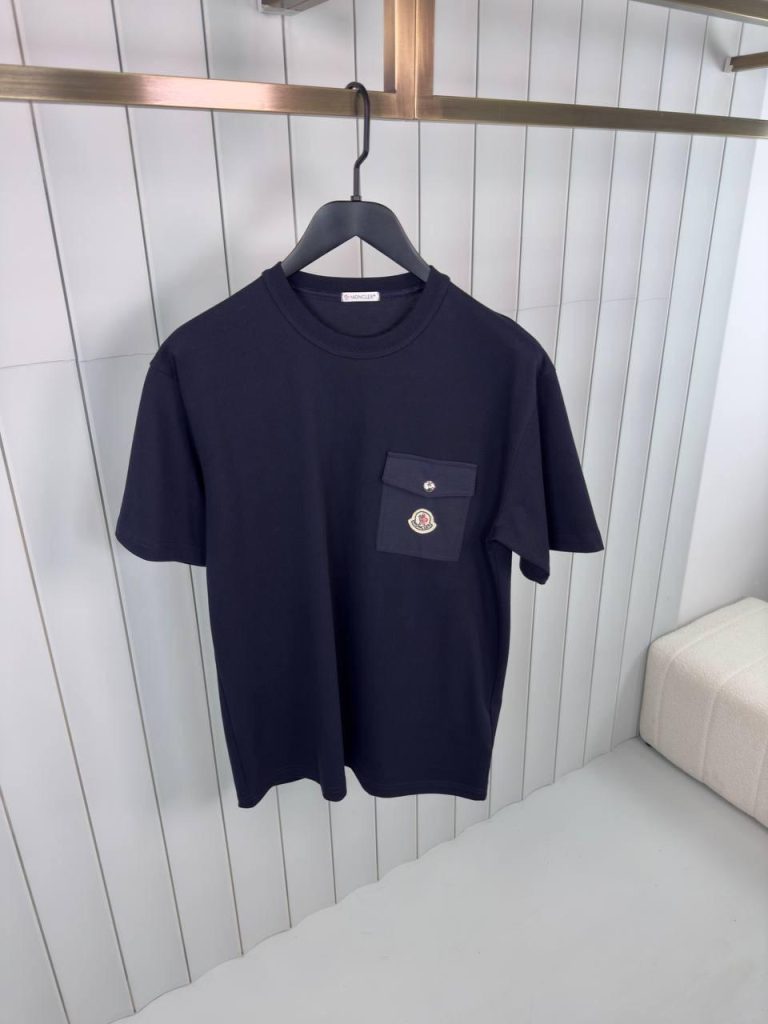 Navy moncler tweed pocket detail cotton tee