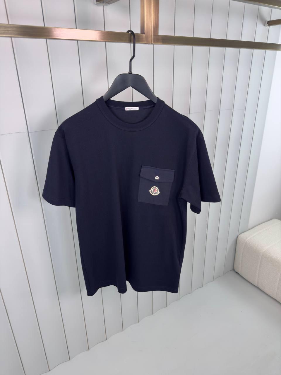 Navy moncler tweed pocket detail cotton tee