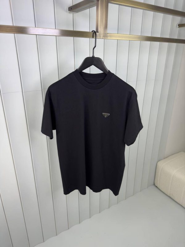 Black prada logo tone cotton relaxed tee - Image 2
