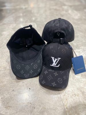Black LV monogram white logo cap