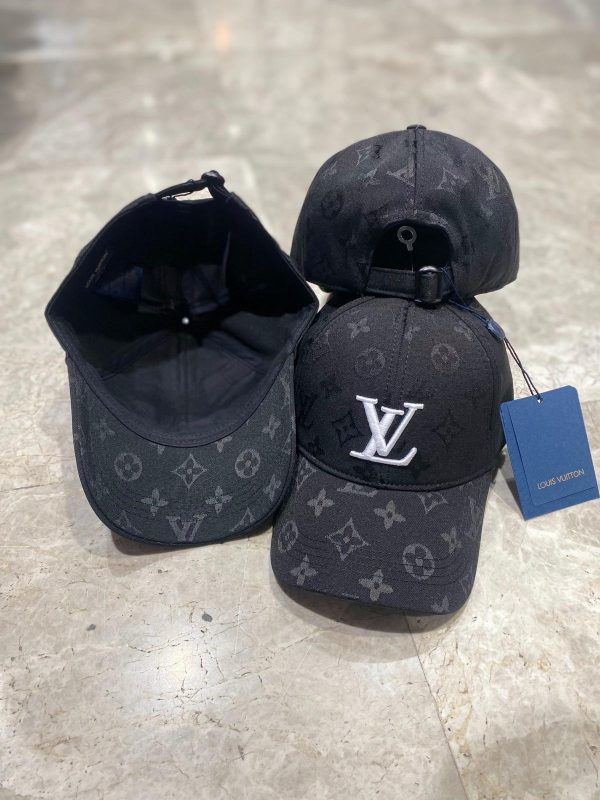 Black LV monogram white logo cap