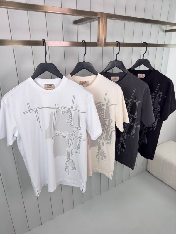 Beige hermes harnais en gouache 3D cotton tee - Image 6