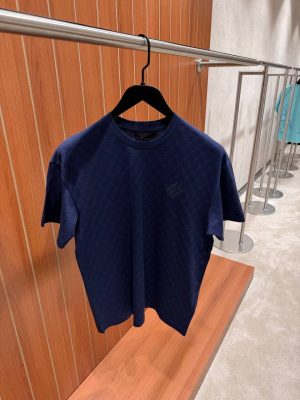 Navy LV damier cotton piqué tee