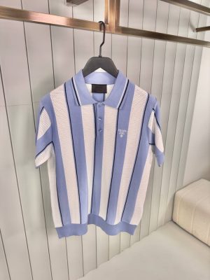 Blue prada striped knitted polo tee