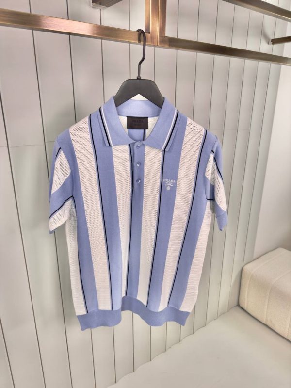 Blue prada striped knitted polo tee