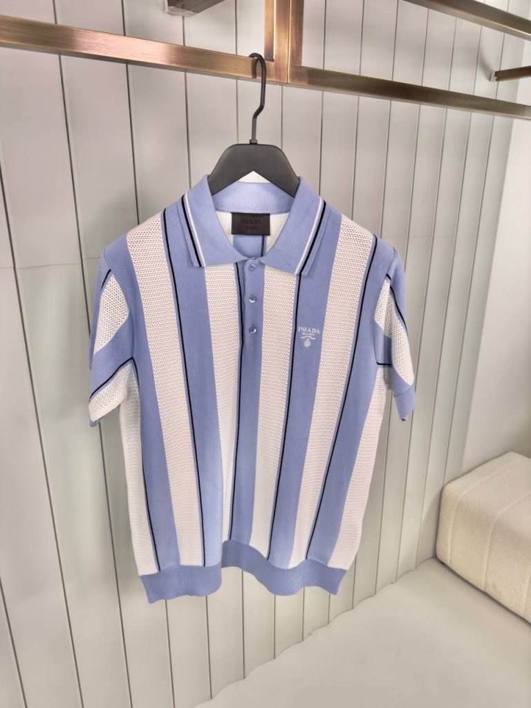 Blue prada striped knitted polo tee