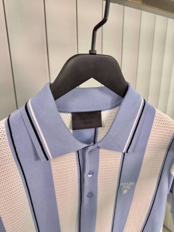 Blue prada striped knitted polo tee - Image 5
