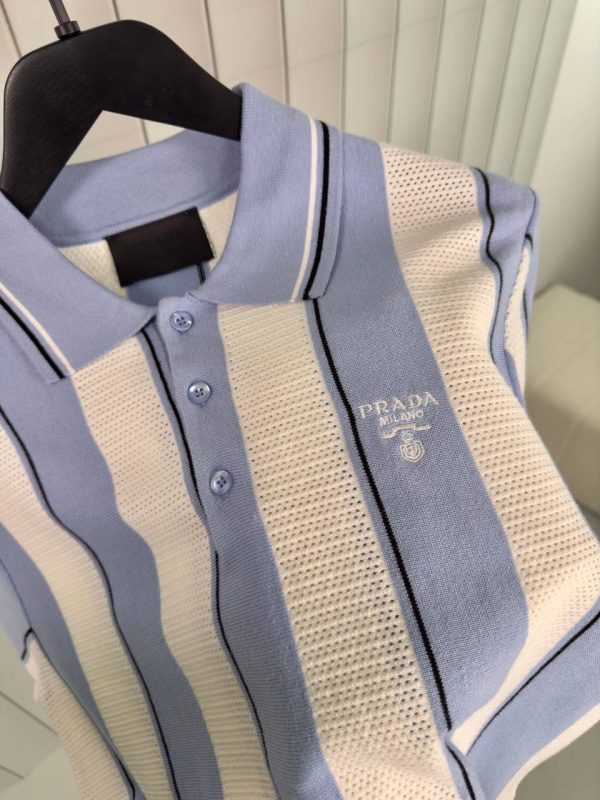 Blue prada striped knitted polo tee - Image 6