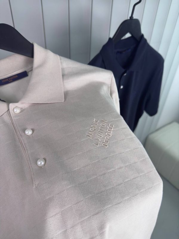 Beige LV damier signature polo tee - Image 3