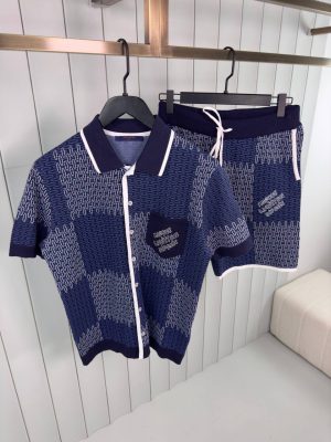 Blue LV jacquard damier cotton jersey short set