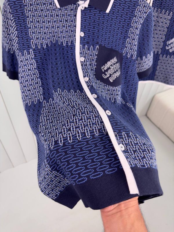 Blue LV jacquard damier cotton jersey short set - Image 2