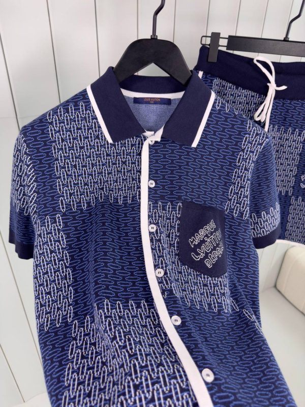 Blue LV jacquard damier cotton jersey short set - Image 3