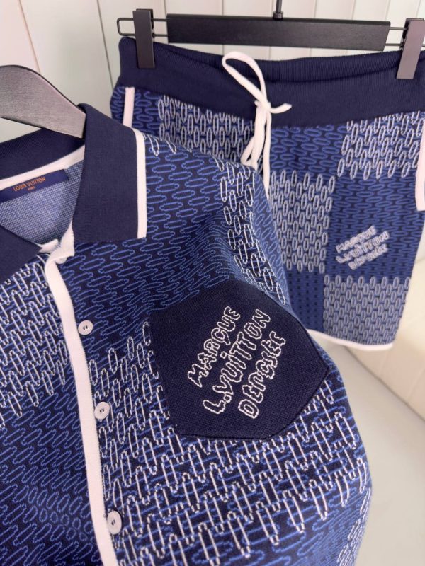 Blue LV jacquard damier cotton jersey short set - Image 4