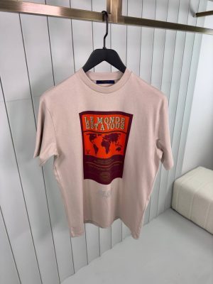 Beige pink LV embellished graphic cotton tee
