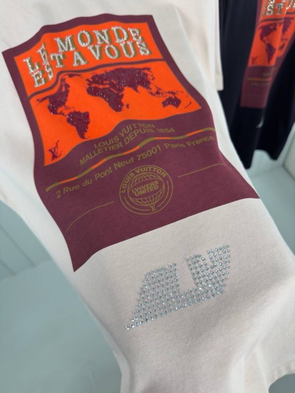 Beige pink LV embellished graphic cotton tee - Image 4