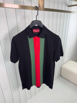 Black gucci cotton with web ribbon polo shirt