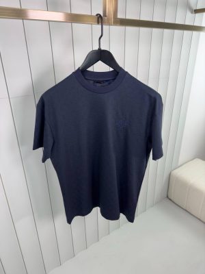 Navy LV damier cotton piqué tee