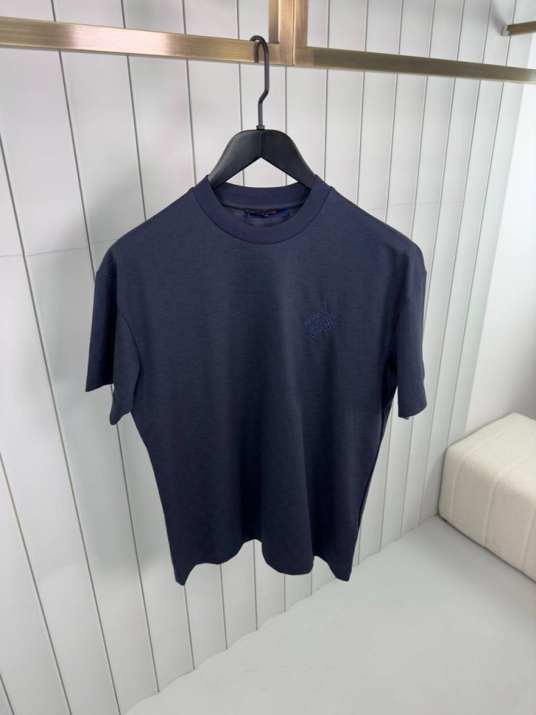 Navy LV damier cotton piqué tee