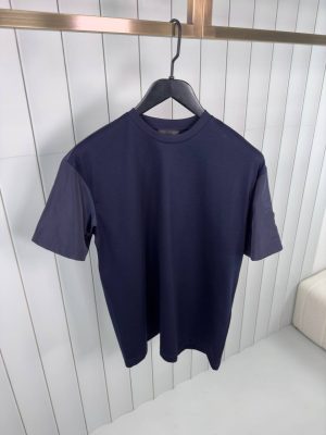Navy prada sleeve triangle logo panelled cotton tee