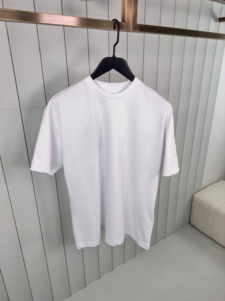 White prada sleeve triangle logo panelled cotton tee