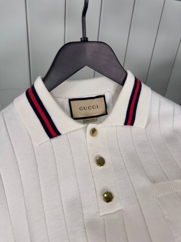 White gucci web striped knitted cotton polo tee - Image 6