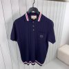 Navy gucci web striped knitted cotton polo tee