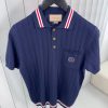 Navy gucci web striped knitted cotton polo tee - Image 2
