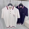 Navy gucci web striped knitted cotton polo tee - Image 4