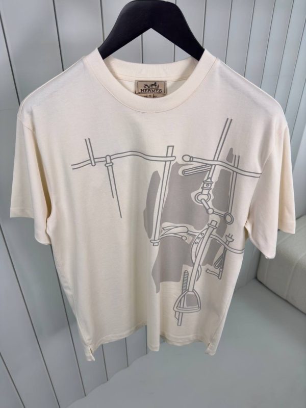 Beige hermes harnais en gouache 3D cotton tee - Image 2