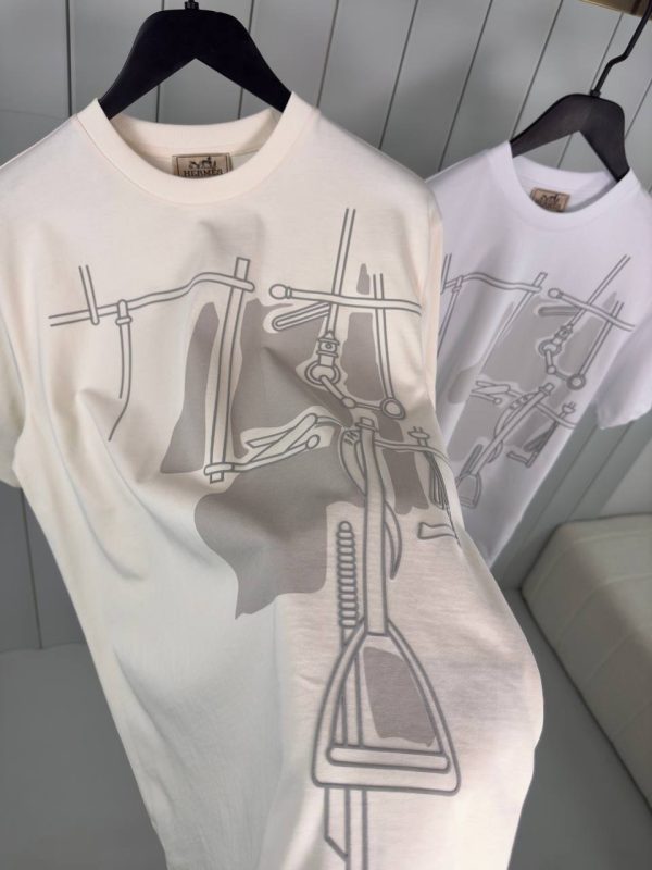 Beige hermes harnais en gouache 3D cotton tee - Image 4