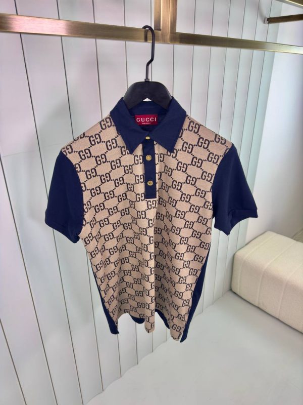 Beige gucci max GG silk cotton polo tee