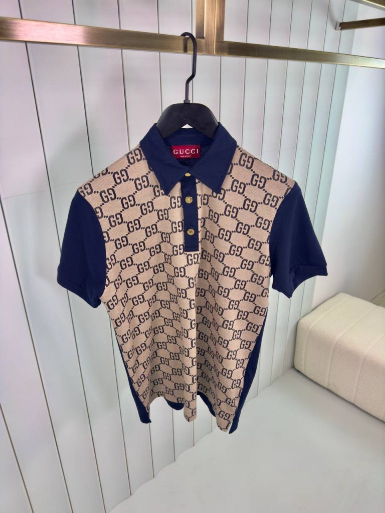 Beige gucci max GG silk cotton polo tee