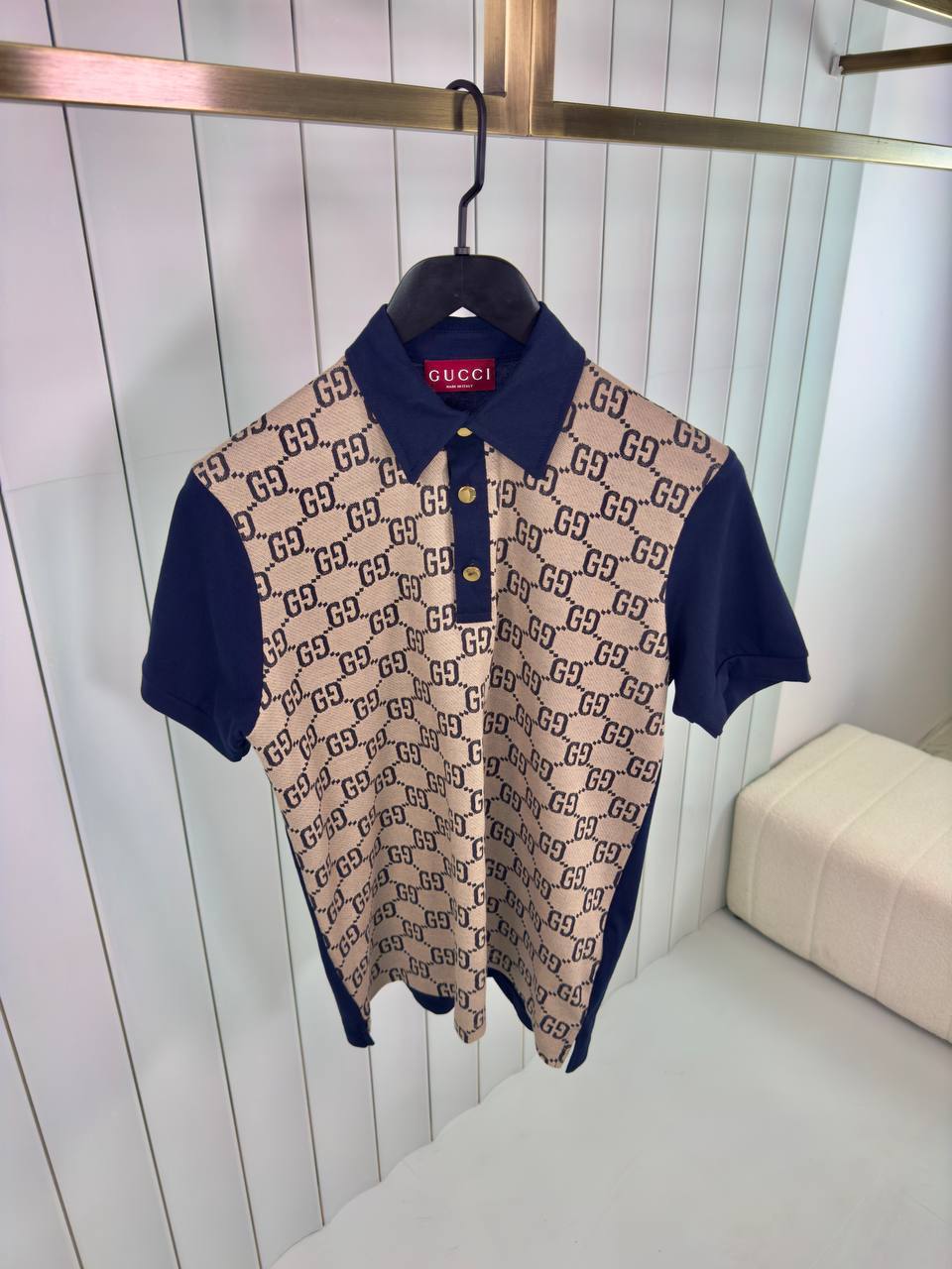 Beige gucci max GG silk cotton polo tee