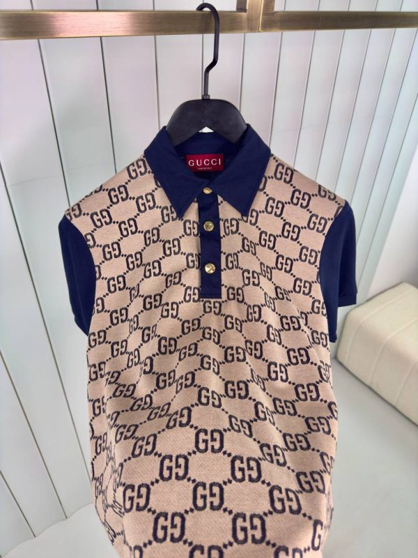 Beige gucci max GG silk cotton polo tee - Image 3