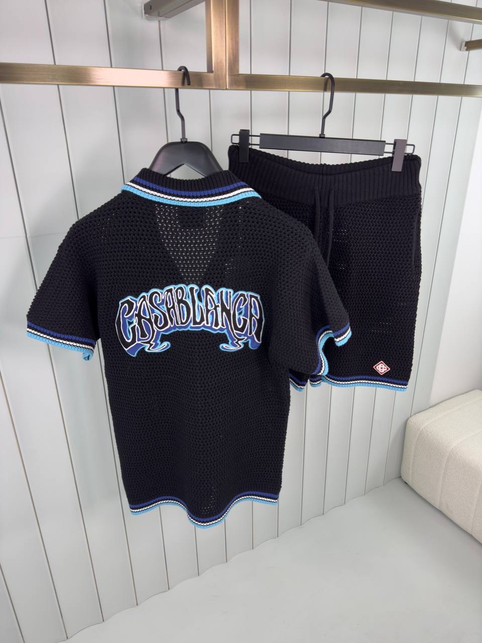 Black casablanca crochet sporty short set