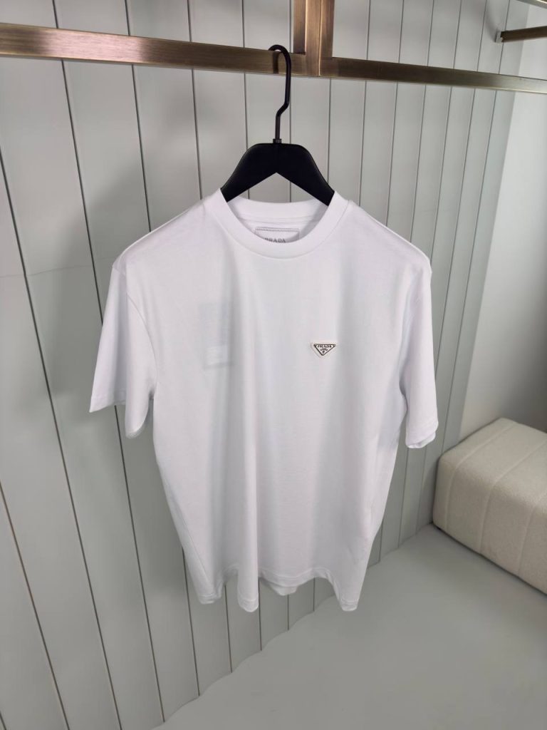 White prada logo tone cotton relaxed tee